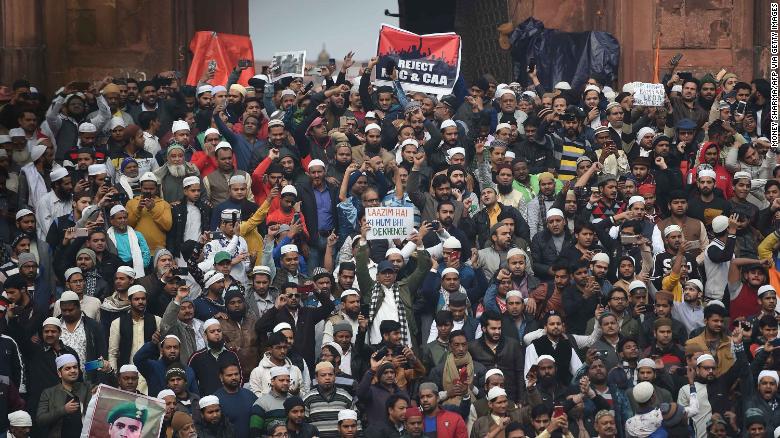 Protesters gather by the Jama Masjid mosque in New Delhi, to demonstrate against India&#39;s new citizenship law on Friday, December 20.