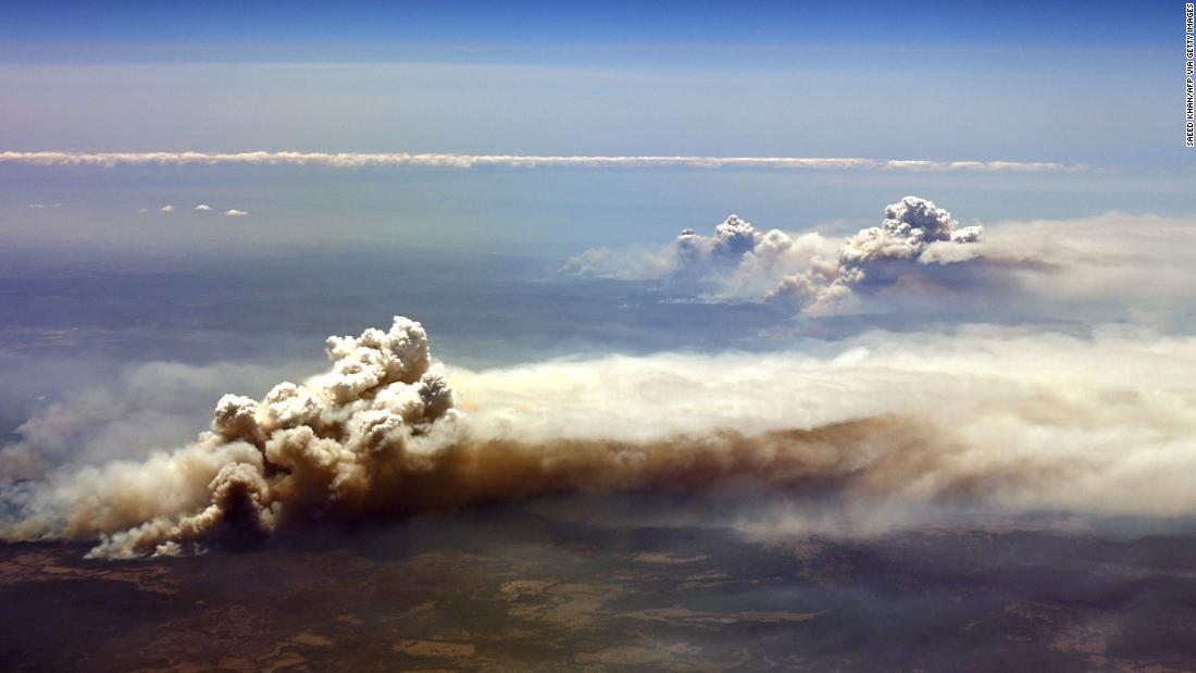 An aerial view shows bushfires burning in the Richmond Valley on November 26.