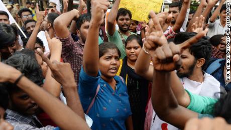 People take part in a protest against India&#39;s new citizenship law in Chennai on December 21, 2019.