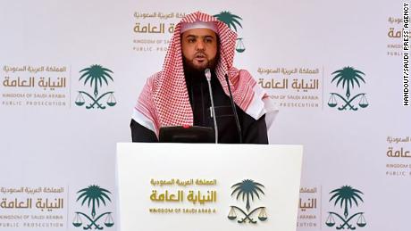 Saudi Deputy Public Prosecutor and spokesman Shalaan al-Shalaan gives a statement in Riyadh on Monday.