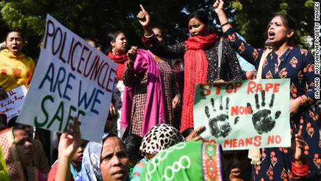 Social activists and supporters protest against the rape and murder of a 27-year-old veterinary doctor in Hyderabad, during a demonstration in New Delhi.