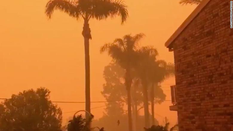 The sky is turning orange in Batemans Bay, New South Wales, where residents are evacuating from bush fires. 