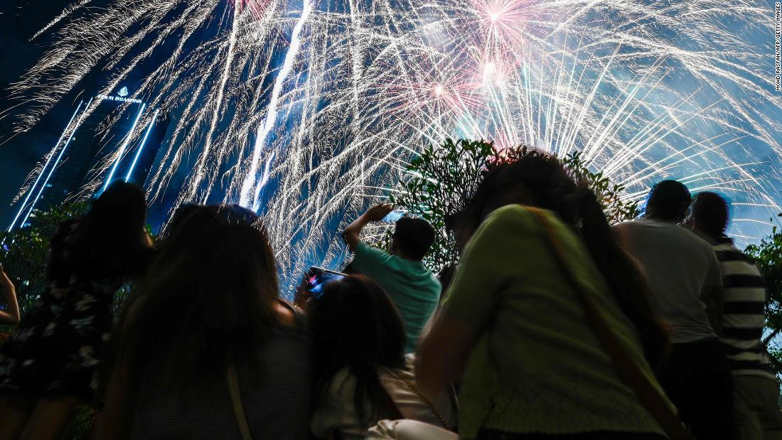 Fireworks erupt during celebrations in Kuala Lumpur, Malaysia.