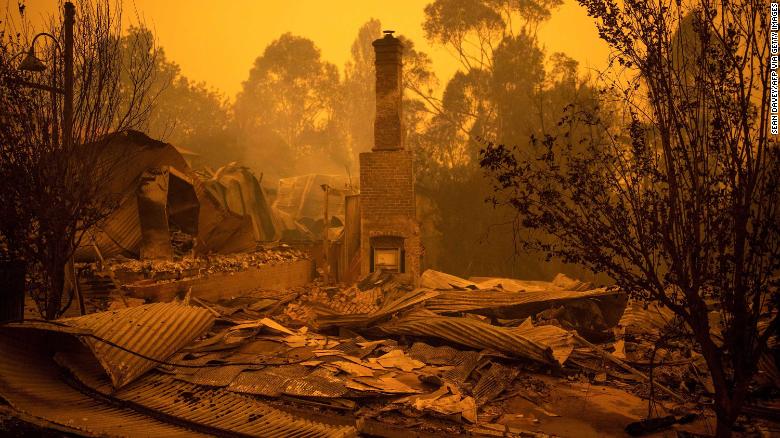 The remains of burnt buildings in the New South Wales town of Cobargo on December 31, 2019.