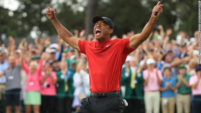 Tiger Woods is ecstatic after winning the 2019 Masters at Augusta, his first major title since 2008. 