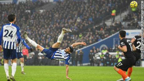 Alireza Jahanbakhsh equalized for Brighton in the 1-1 draw with Chelsea with a sensational overhead kick late in the game at the Amex Stadium. 