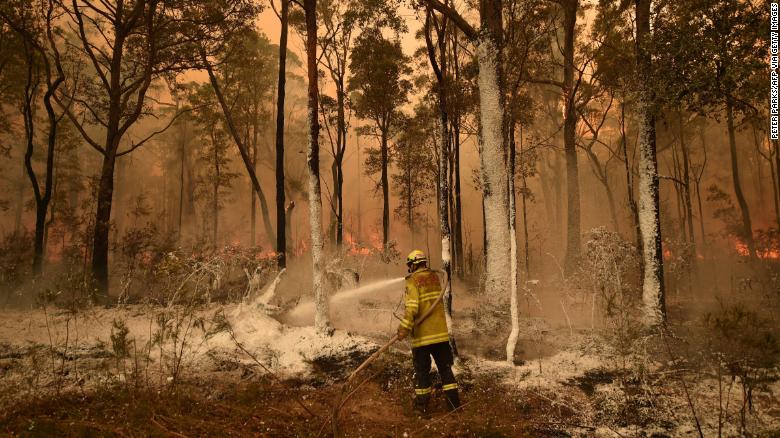 A firefighter in the New South Wales town of Jerrawangala on January 1, 2020. 