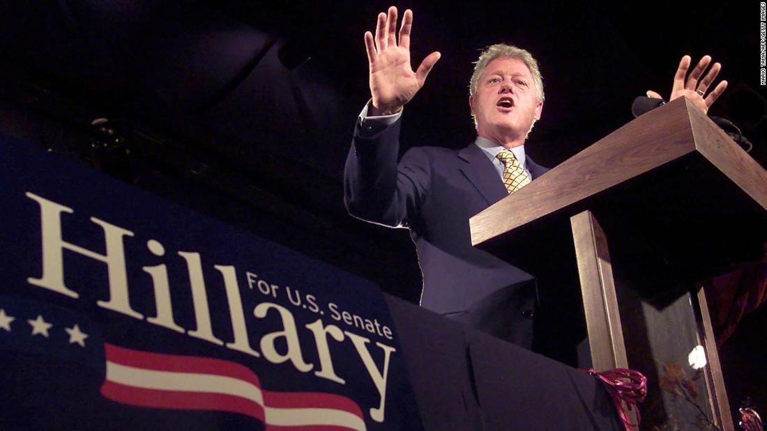 Clinton speaks at a New York fundraiser as he supports his wife&#39;s US Senate campaign in October 2000.
