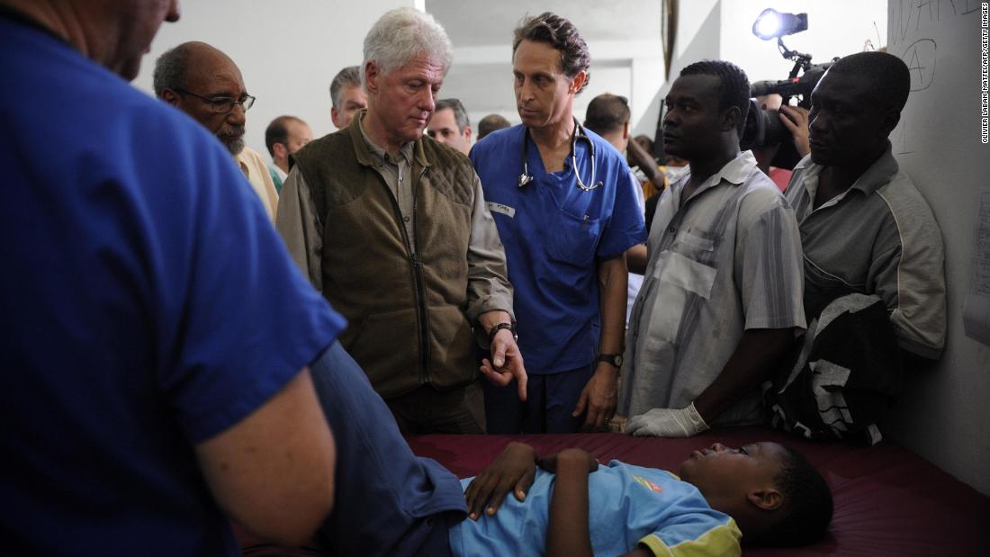Clinton visits the General Hospital of Port-au-Prince, Haiti, after a 7.0 magnitude earthquake struck the country in January 2010. UN Secretary-General Ban Ki-moon placed Clinton in charge of overseeing aid and reconstruction efforts.