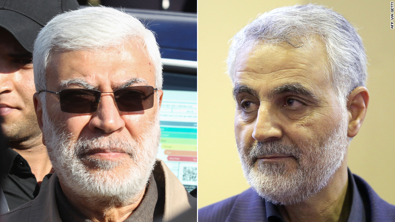 Abu Mahdi al-Muhandis, the deputy head of the Iran-backed Iraqi Popular Mobilization Forces (PMF), left, and Qasem Soleimani, the commander of Iran&#39;s Islamic Revolutionary Guards Corps (IRGC) Quds Force unit, right, were killed in the US strike.