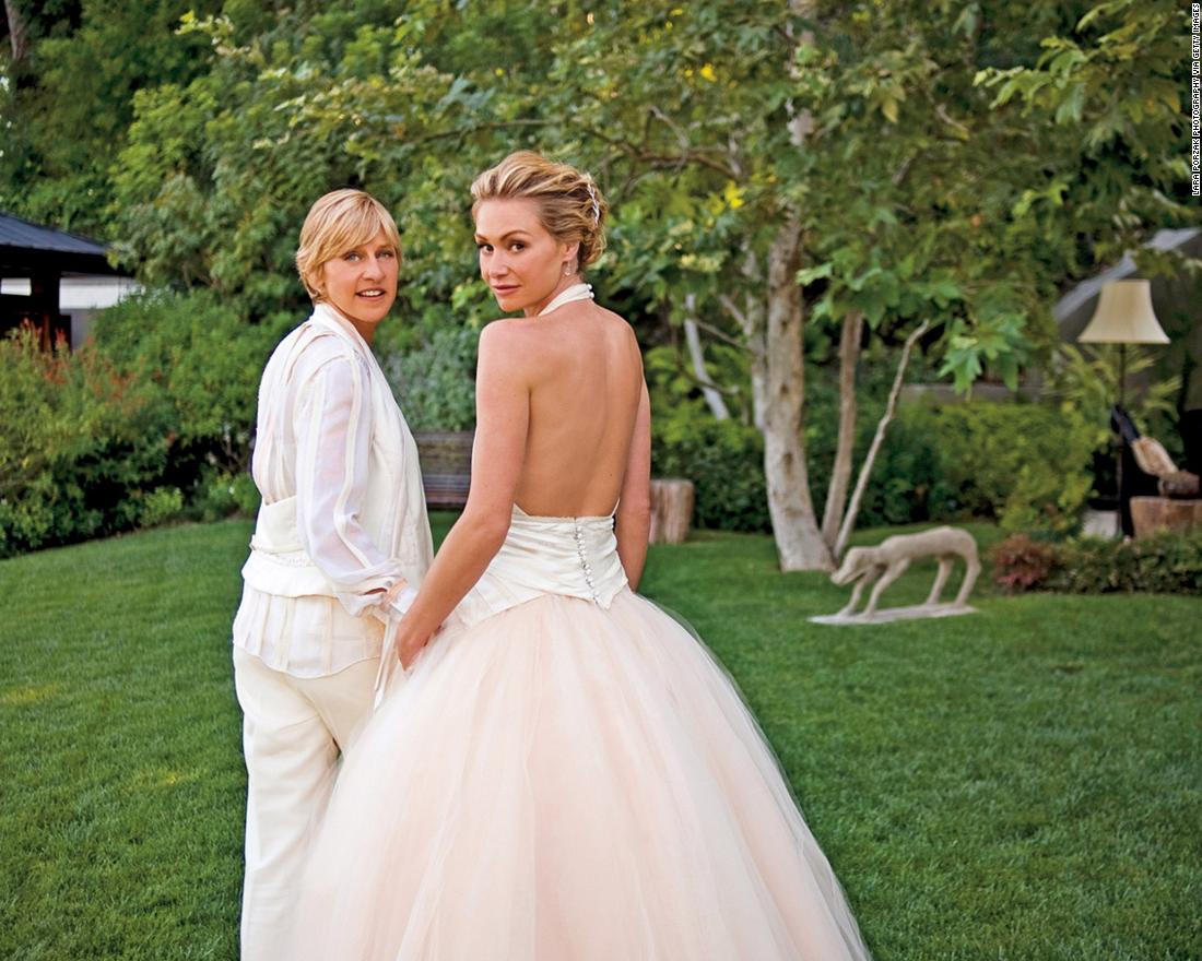 DeGeneres and de Rossi pose for photos after being married in 2008.