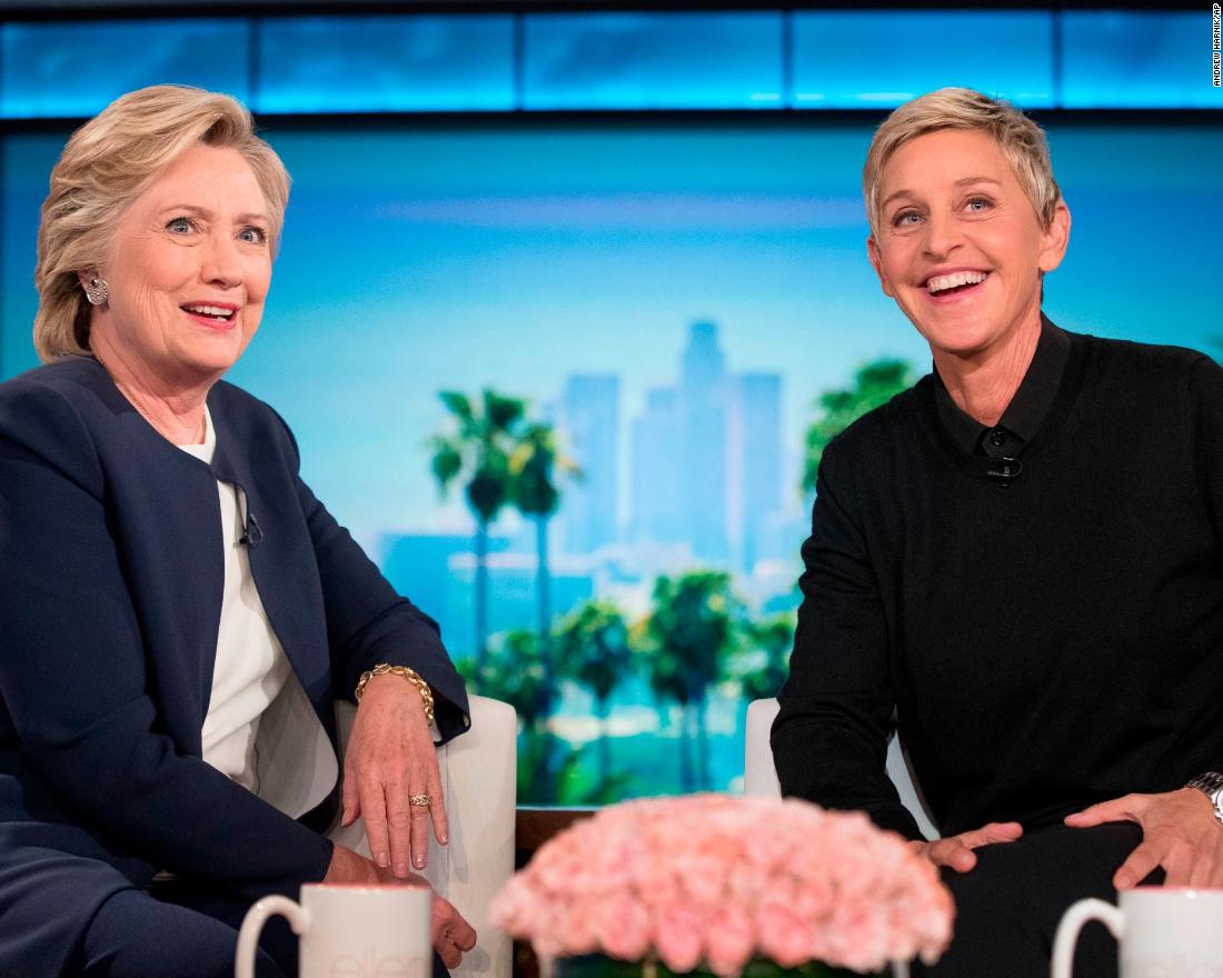 DeGeneres hosts Democratic presidential candidate Hillary Clinton in October 2016.