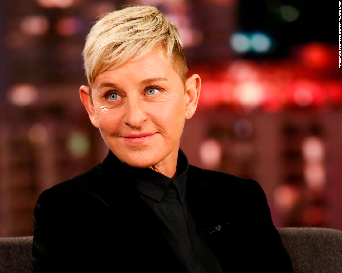 DeGeneres appears on Jimmy Kimmel&#39;s late-night talk show in 2018.