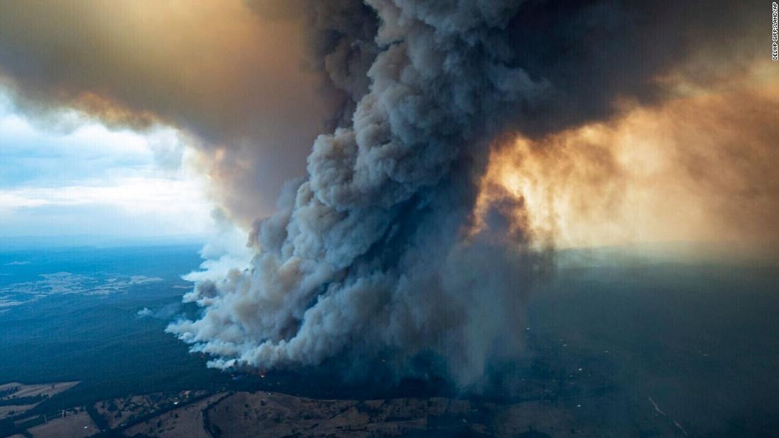 Massive smoke rises from wildfires burning in East Gippsland, Victoria on January 2.