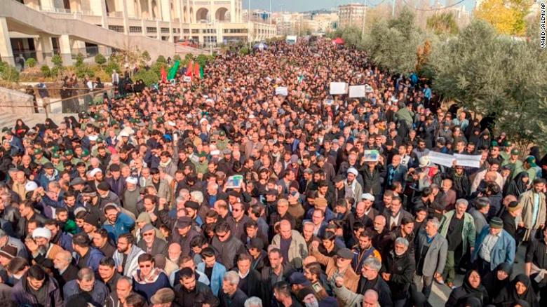 Protesters demonstrate in Tehran on Friday after the killing of Qasem Soleimani, the head of the Iranian Islamic Revolutionary Guards Corps (IRGC) Quds Force unit.