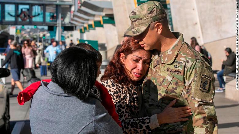 Rocio Rebollar Gomez hugged her 30-year-old son 2nd Lt. Gibram Cruz after he arrived at San Diego International Airport on December 18.