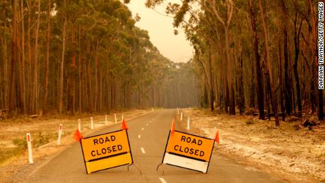 Roadblocks outside the town of Orbost in Victoria, Australia, on January 2, 2020.