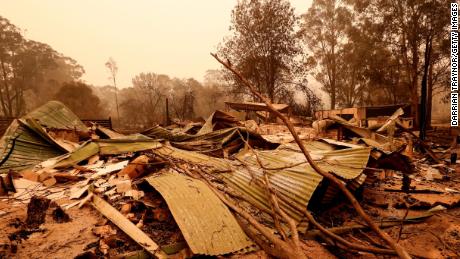 Fire-damaged buildings in Sarsfield, Victoria, on January 3, 2020.