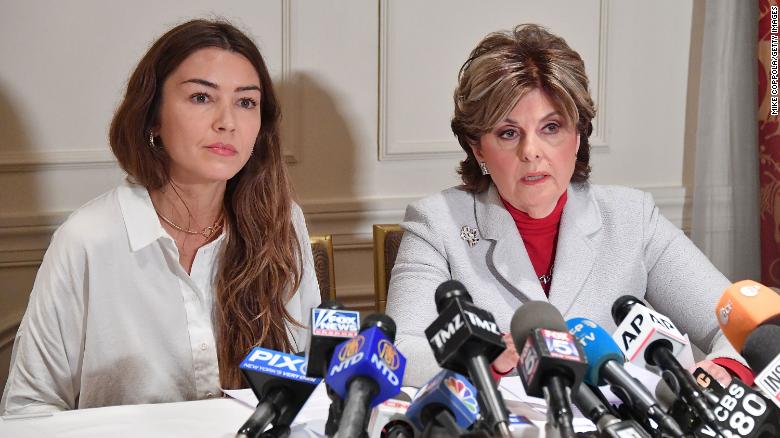 Mimi Haleyi, left, and attorney Gloria Allred speak during a news conference in 2017 in New York.