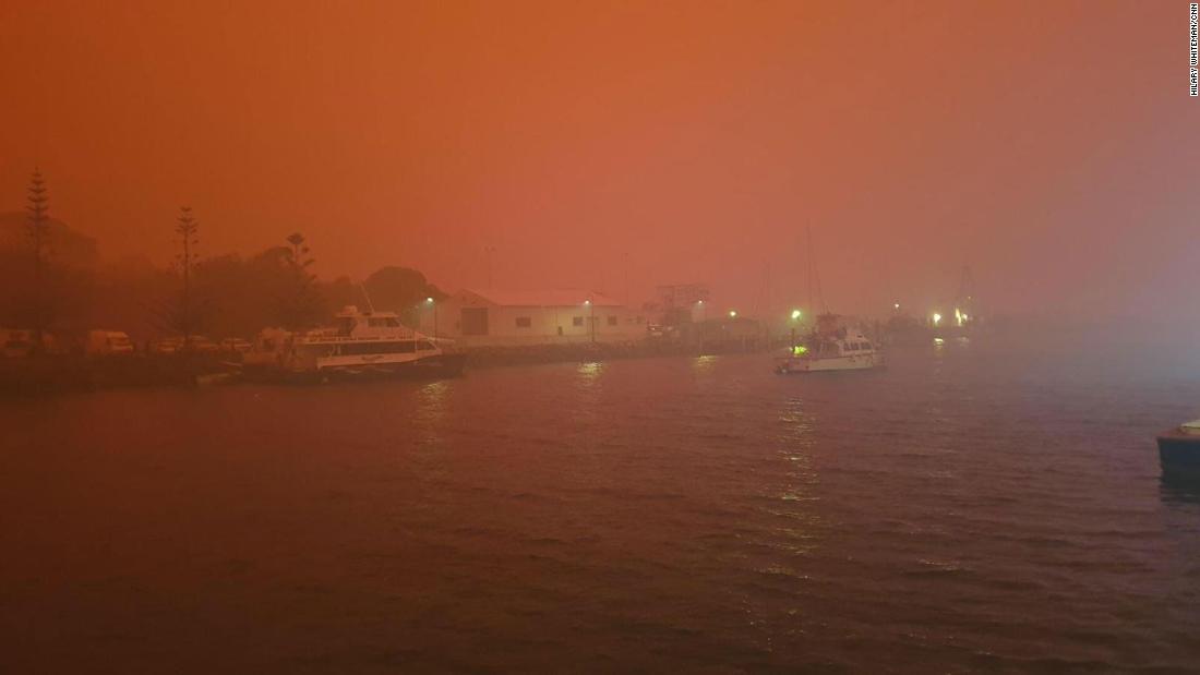 A blood-red sky looms over Eden, New South Wales, on January 5, 2020.