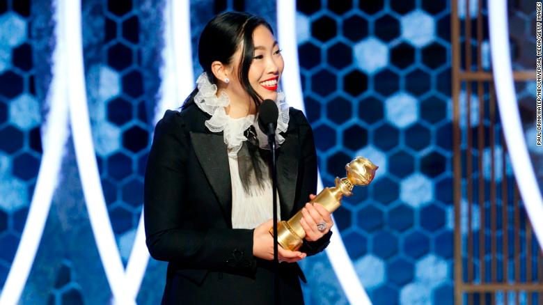 Awkwafina became the first performer of Asian descent to win a Golden Globe Award on Sunday. 