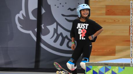 MINNEAPOLIS, MINNESOTA - AUGUST 02:   Sky Brown of Great Britain looks on while practicing for the Women&#39;s Skateboard Park at the X Games Minneapolis 2019 at U.S. Bank Stadium on August 02, 2019 in Minneapolis, Minnesota. (Photo by Sean M. Haffey/Getty Images)