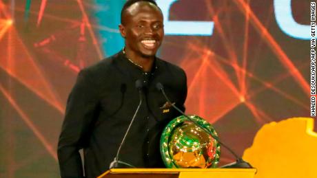  Mane speaks after winning the Player of the Year award during the 2019 CAF Awards in the Egyptian resort town of Hurghada on January 7, 2020.