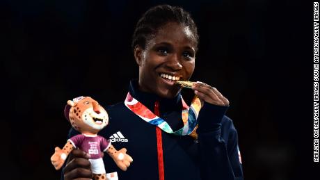 Caroline Dubois celebrates winning gold at the 2018 Youth Olympics.