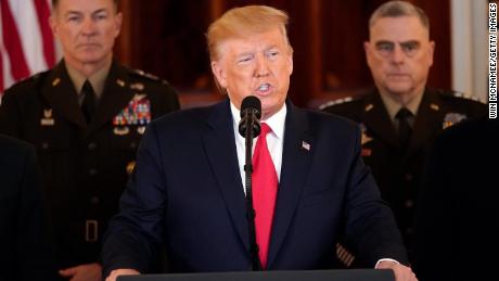 U.S. President Donald Trump speaks from the White House on January 08, 2020 in Washington, DC. During his remarks, Trump addressed the Iranian missile attacks that took place last night in Iraq. 