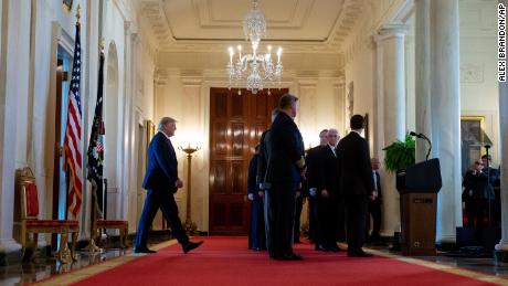 President Donald Trump arrives to address the nation from the White House on the ballistic missile strike that Iran launched against Iraqi air bases housing U.S. troops. 