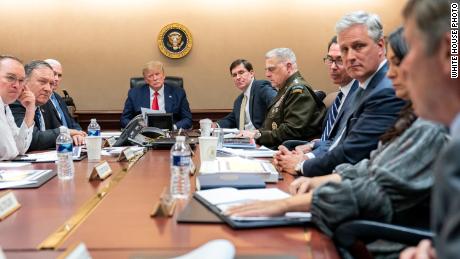 The White House released this photo of President Trump, Vice President Mike Pence and other officials in the Situation Room of the White House, on a further meeting about the Islamic Republic of Iran missile attacks on U.S. military facilities in Iraq.