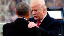 WASHINGTON, DC - JANUARY 20: US President Donald Trump speaks with former President Barack Obama during the Presidential Inauguration at the US Capitol on January 20, 2017 in Washington, DC. Donald J. Trump became the 45th president of the United States today.  (Photo by Saul Loeb - Pool/Getty Images)