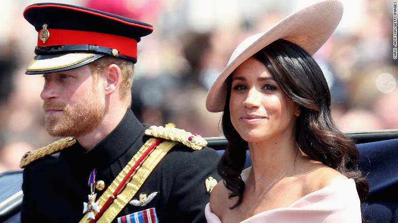 Harry and Meghan during Trooping The Colour on the Mall on June 9, 2018 in London, England. 