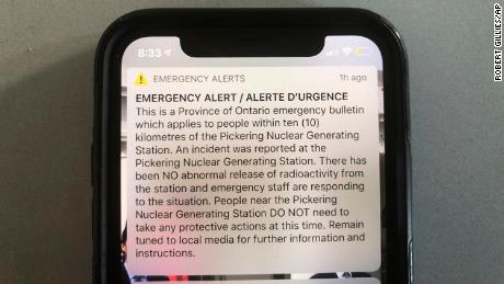 This emergency alert by the Canadian province of Ontario about a nuclear power plant incident was &quot;sent in error.&quot;