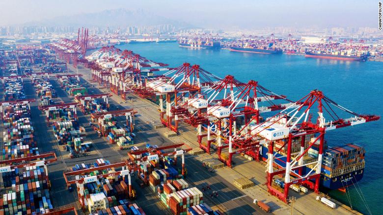 A view of the container port in Qingdao in eastern China&#39;s Shandong province on Tuesday, Jan. 14, 2020.