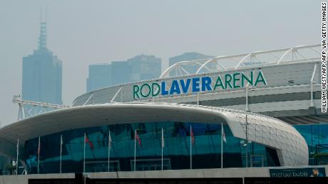 Smoke haze from unprecendented bushfires hover over the Rod Laver Arena ahead of the Australian Open.