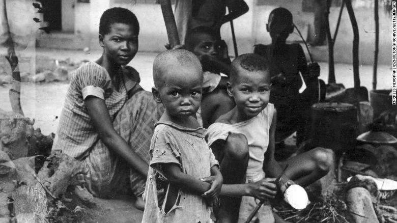 A starving Biafran family during the famine resulting from the Biafran War. 