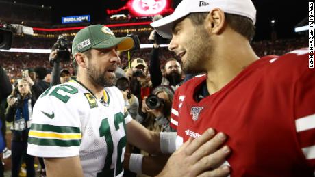 Green Bay Packers quarterback Aaron Rodgerswill attempt to lead his team past the San Francisco 49ers and quarterback Jimmy Garoppolo.