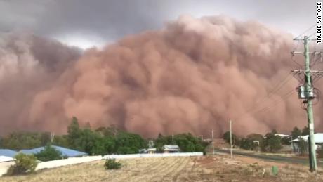 A dust storm descending on the New South Wales town of Parkes in Australia.