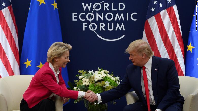 Ursula von der Leyen meeting then-US President Donald Trump at the World Economic Forum in Davos, Switzerland, in January 2020.