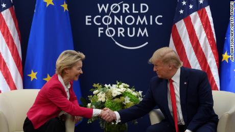 Ursula von der Leyen meeting then-US President Donald Trump at the World Economic Forum in Davos, Switzerland, in January 2020. 
