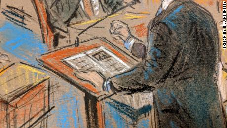 Close-up of lectern as House Intelligence Chairman Adam Schiff addresses the Senate impeachment trial; January 22, 2020