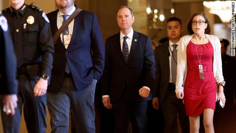WASHINGTON, DC - JANUARY 22: House impeachment manager Adam Schiff (3rd R) (D-CA) arrives on the Senate side of the U.S. Capitol on January 22, 2020 in Washington, DC. The second day of the impeachment trial against U.S. President Donald Trump is being held today. (Photo by Win McNamee/Getty Images)