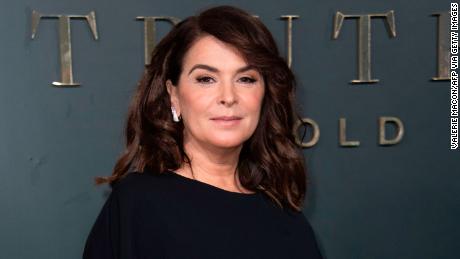 US actress Annabella Sciorra attends Apple&#39;s premiere of &quot;Truth Be Told&quot; at the Academy Samuel Goldwyn theatre in Beverly Hills on November 11, 2019.