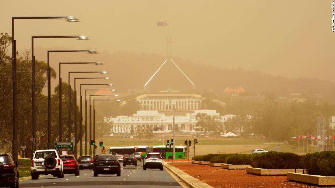 The Parliament House in Canberra is blanketed by bushfire smoke on January 23.