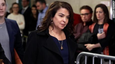 Actress Annabella Sciorra returns after a lunch break in Harvey Weinstein&#39;s rape trial, Thursday, Jan. 23, 2020, in New York. 