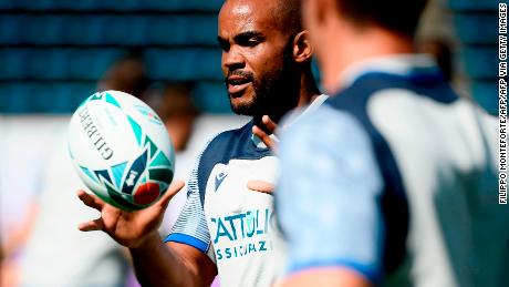 Mbanda trains with Italy during last year&#39;s Rugby World Cup. 