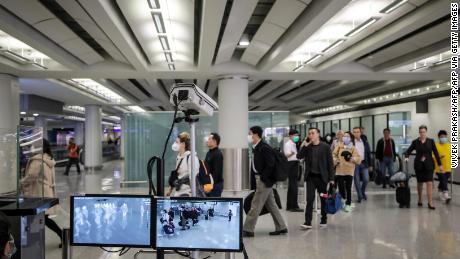 Screening measures for the new coronavirus at Hong Kong International Airport on January 23, 2020.