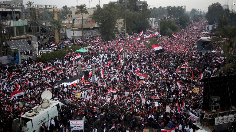 Followers of Shiite cleric Muqtada al-Sadr gather in Baghdad on Friday. 