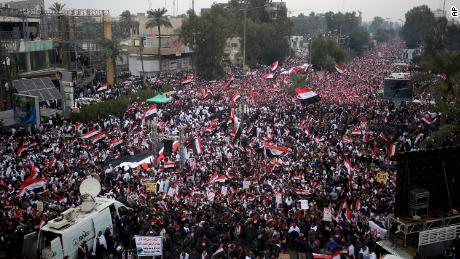 Followers of Shiite cleric Muqtada al-Sadr gather in Baghdad on Friday. 